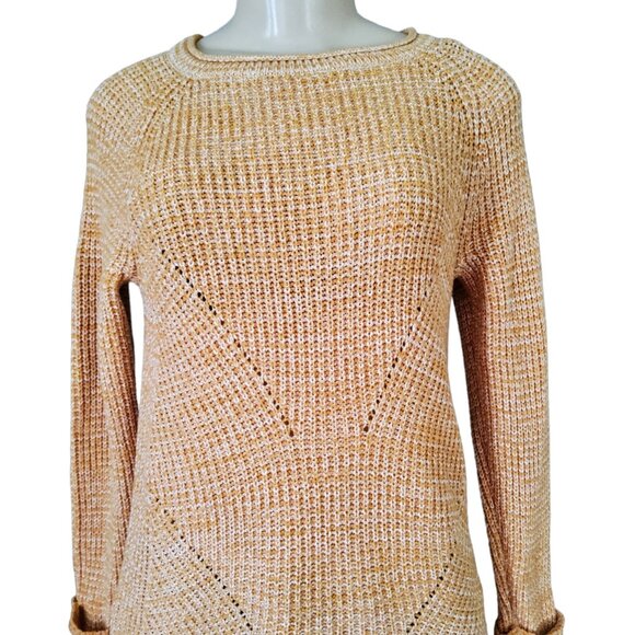 Style & Co Sweater Women's Petite Small Yellow Crew Neck Waffle Knit Long Sleeve - Picture 4 of 9